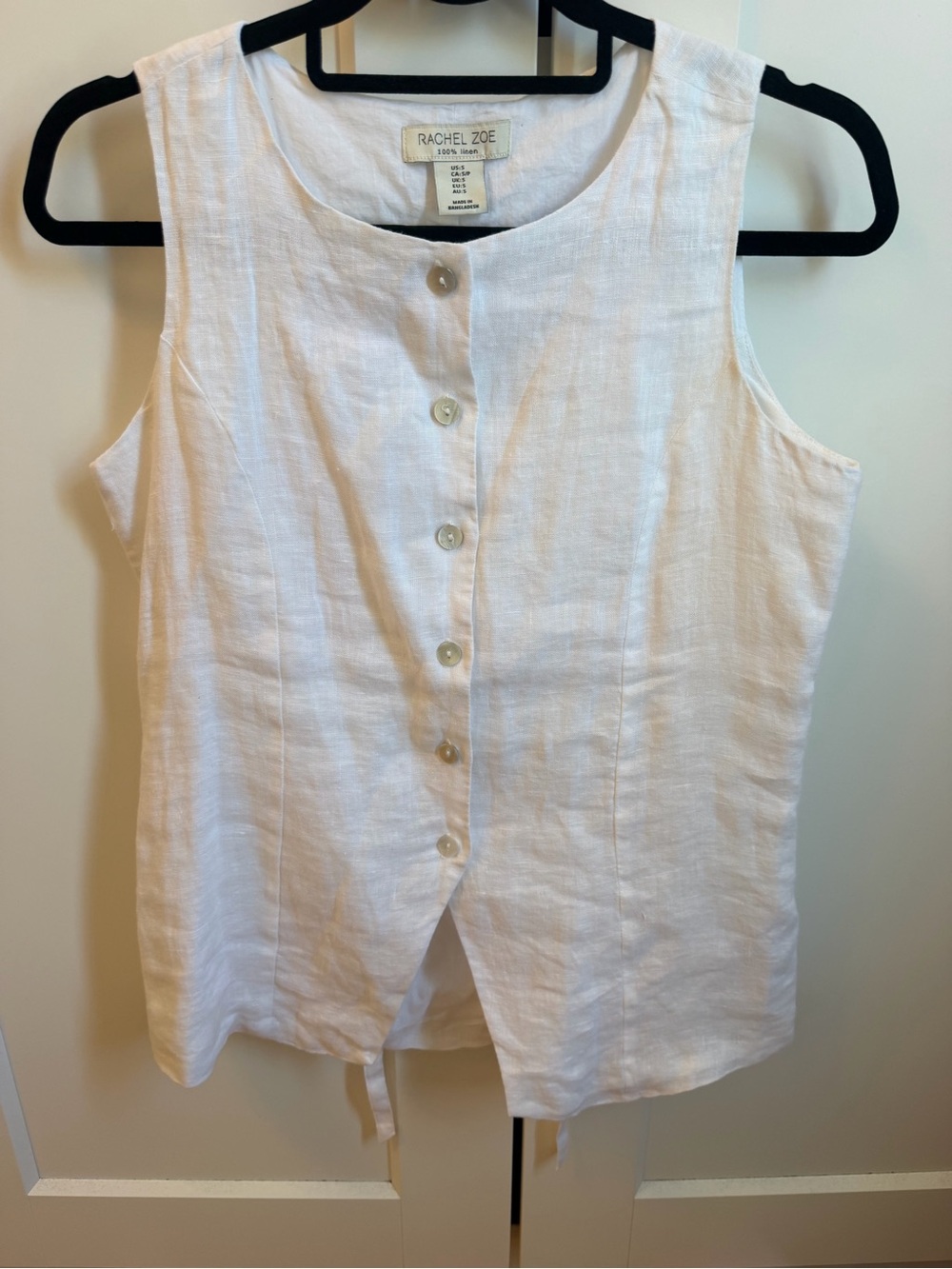 Rachel Zoe White Sleeveless Linen Button-Front Top